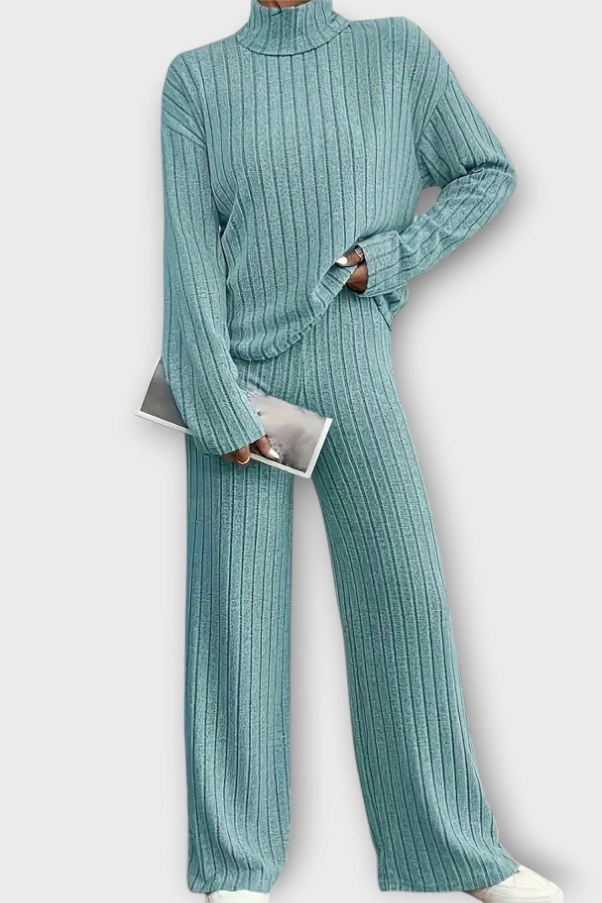 Nadine | Gerippter Strickpullover & weite Hose Set