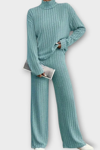 Nadine | Gerippter Strickpullover & weite Hose Set