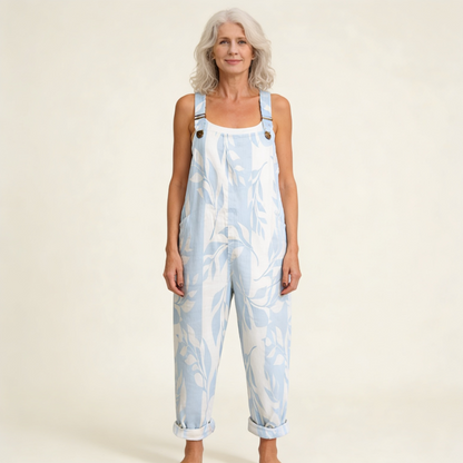 Gesa | Latzhose in Hellblau mit Blattmuster