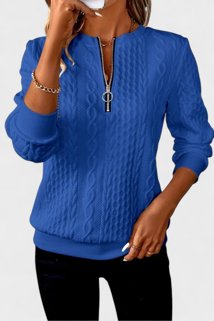 Nellie | Rosa Zopfmusterpullover mit kurzem Reißverschluss
