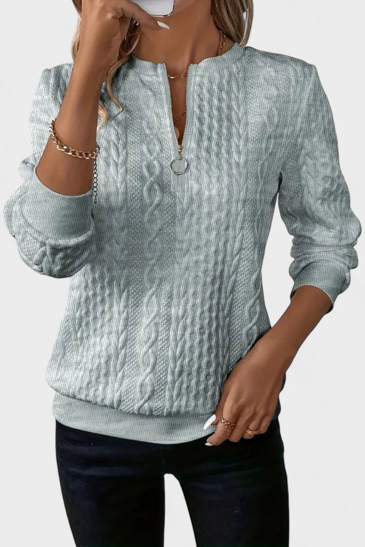 Nellie | Rosa Zopfmusterpullover mit kurzem Reißverschluss