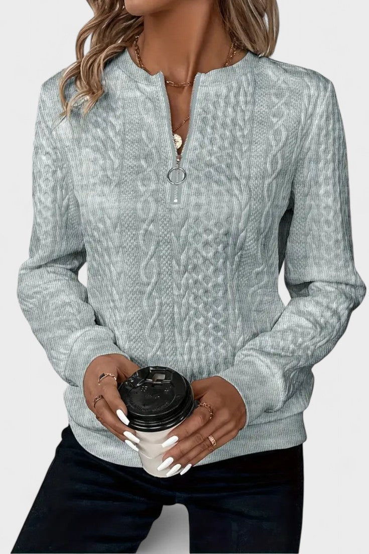Nellie | Rosa Zopfmusterpullover mit kurzem Reißverschluss