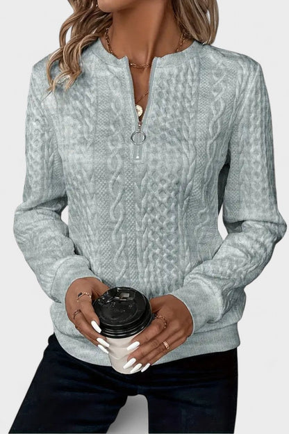 Nellie | Rosa Zopfmusterpullover mit kurzem Reißverschluss