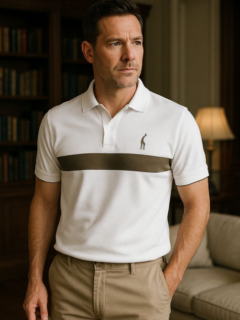 Rainer | Weißes Poloshirt mit Kontraststreifen