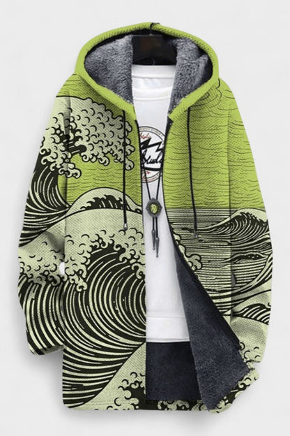 Natasha | Türkise Kapuzenjacke mit Wellenmotiv