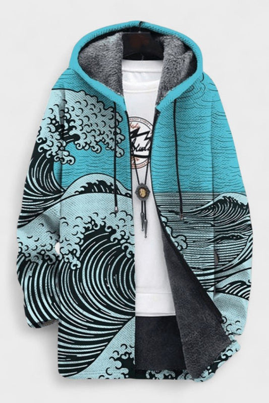 Natasha | Türkise Kapuzenjacke mit Wellenmotiv