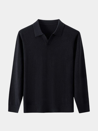 Reinhard | Braunes Langarm-Poloshirt mit offenem Kragen