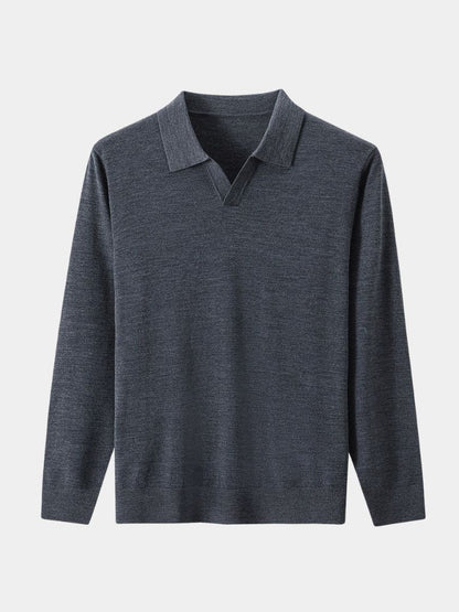 Reinhard | Braunes Langarm-Poloshirt mit offenem Kragen