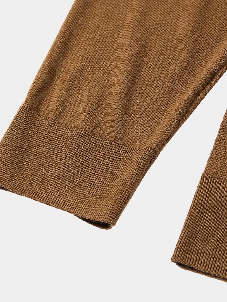 Reinhard | Braunes Langarm-Poloshirt mit offenem Kragen