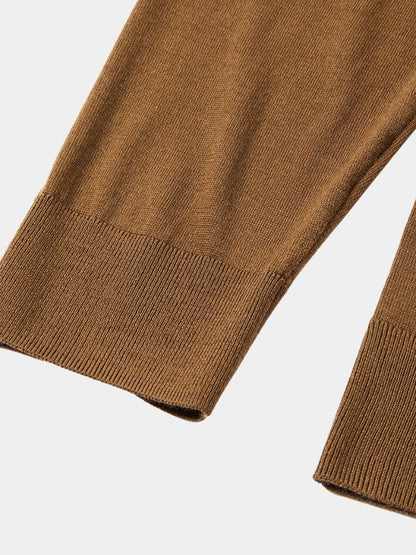 Reinhard | Braunes Langarm-Poloshirt mit offenem Kragen