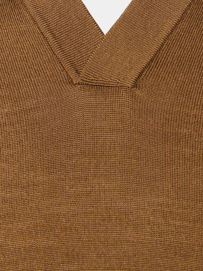 Reinhard | Braunes Langarm-Poloshirt mit offenem Kragen