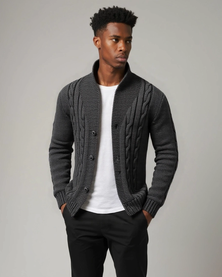 Noah | Olivgrüne Zopfmuster-Strickjacke