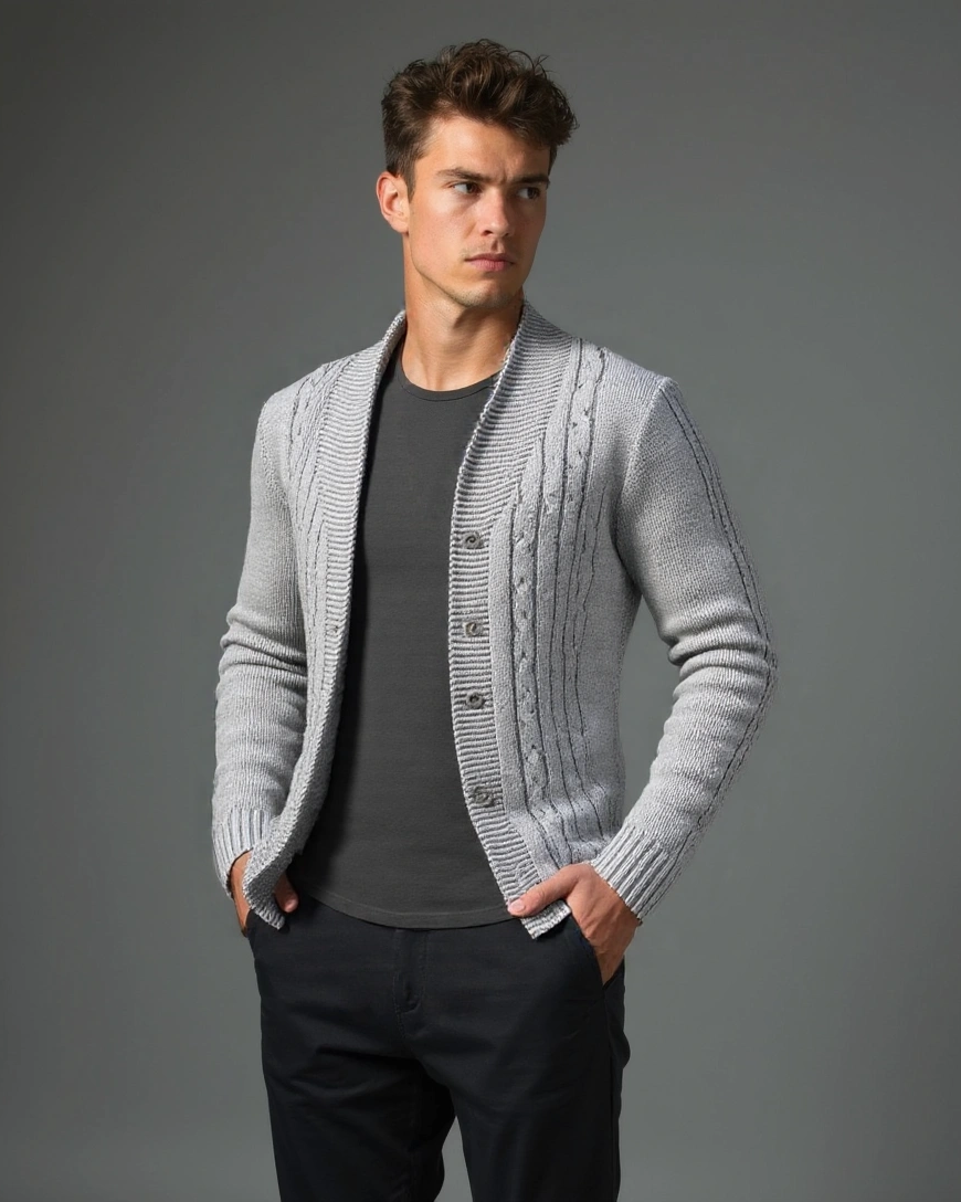 Noah | Olivgrüne Zopfmuster-Strickjacke