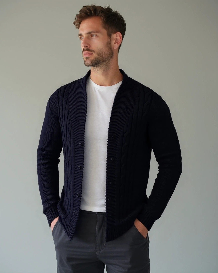 Noah | Olivgrüne Zopfmuster-Strickjacke