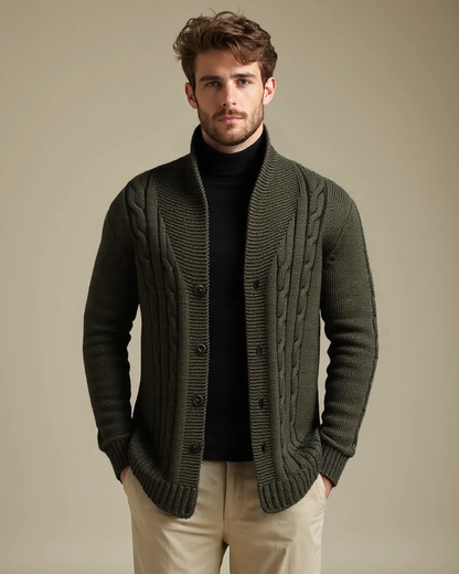 Noah | Olivgrüne Zopfmuster-Strickjacke