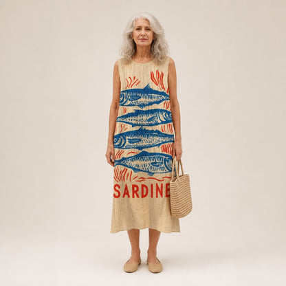 Ingrid | Ärmelloses Sommerkleid mit Sardinenmotiv