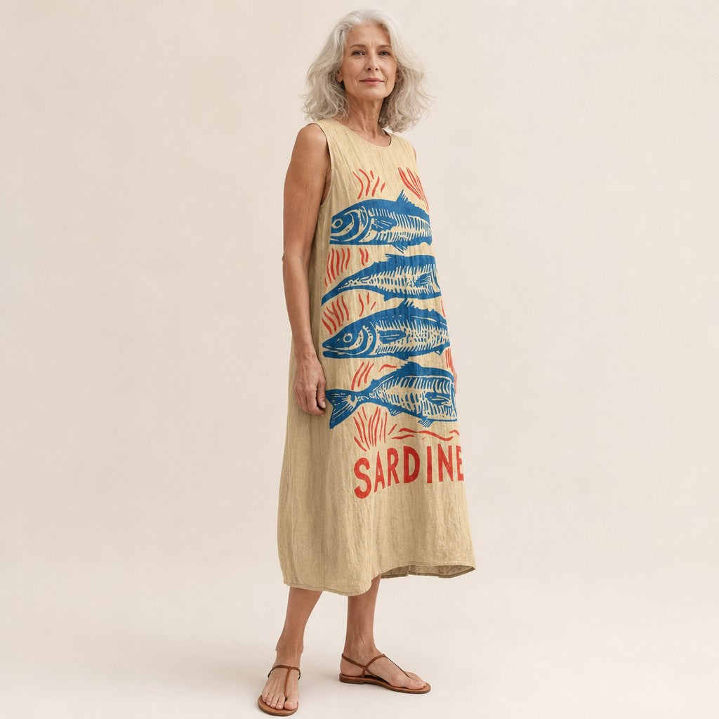 Ingrid | Ärmelloses Sommerkleid mit Sardinenmotiv