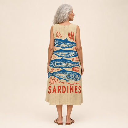 Ingrid | Ärmelloses Sommerkleid mit Sardinenmotiv