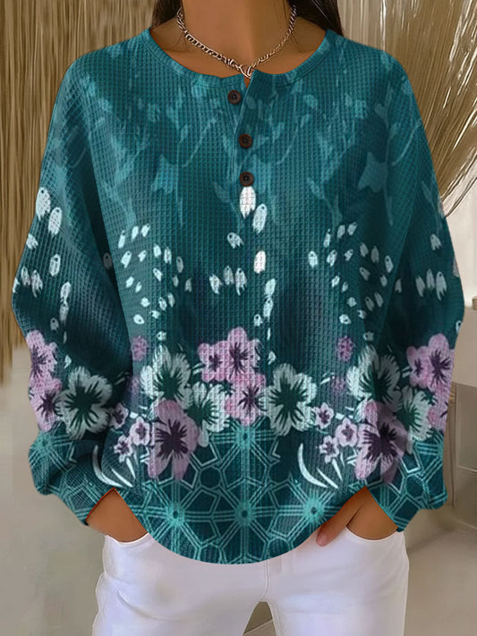 Paula | Pullover in Türkis mit Blüten