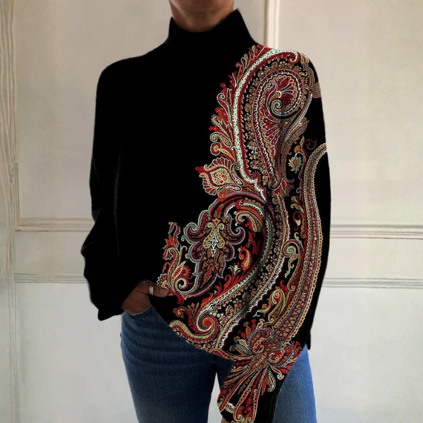Patricia | Schwarzer Rollkragenpullover mit Paisleymuster