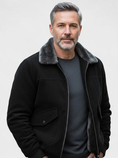 Richard | Schwarze Jacke mit Teddyfutter