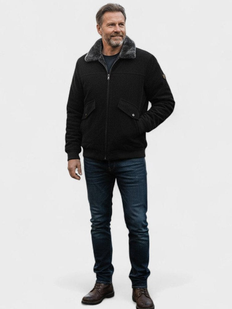 Richard | Schwarze Jacke mit Teddyfutter