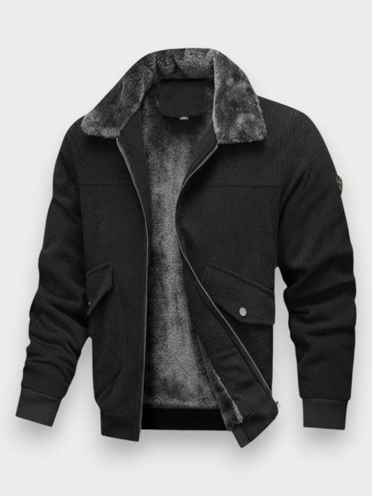 Richard | Schwarze Jacke mit Teddyfutter