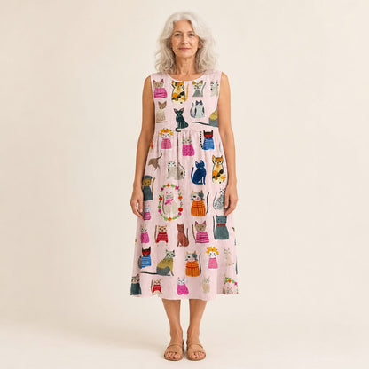 Marita | Ärmelloses Sommerkleid mit Katzenmotiv