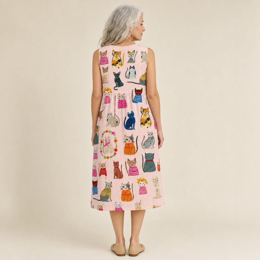 Marita | Ärmelloses Sommerkleid mit Katzenmotiv