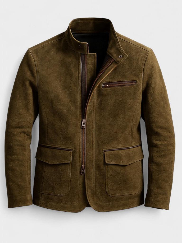 Robert | Olivgrüne Jacke in Veloursoptik
