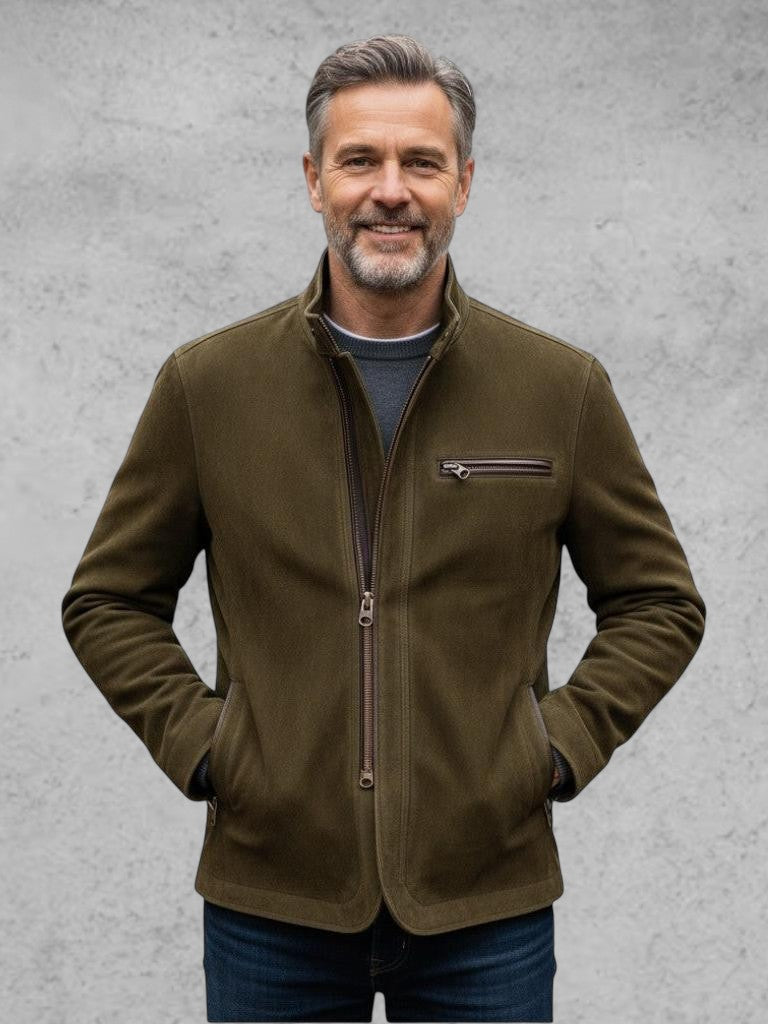 Robert | Olivgrüne Jacke in Veloursoptik