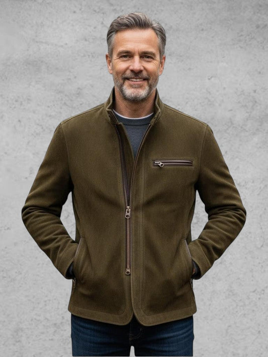 Robert | Olivgrüne Jacke in Veloursoptik