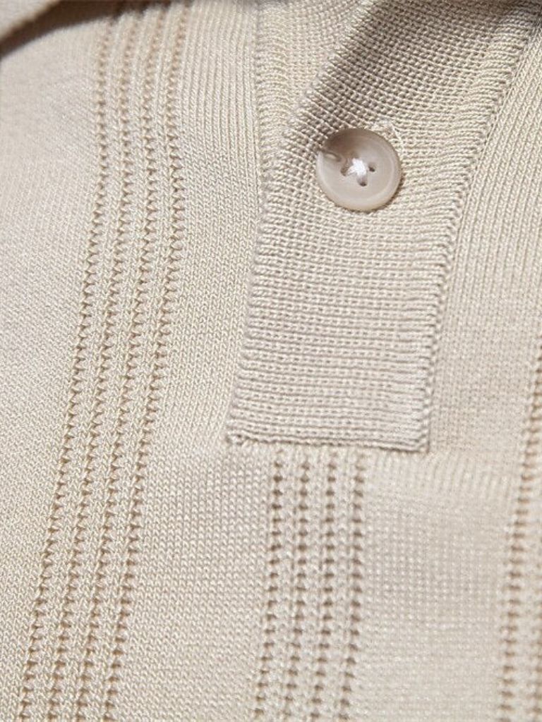 Robert | Cremefarbenes Strick-Poloshirt mit Struktur