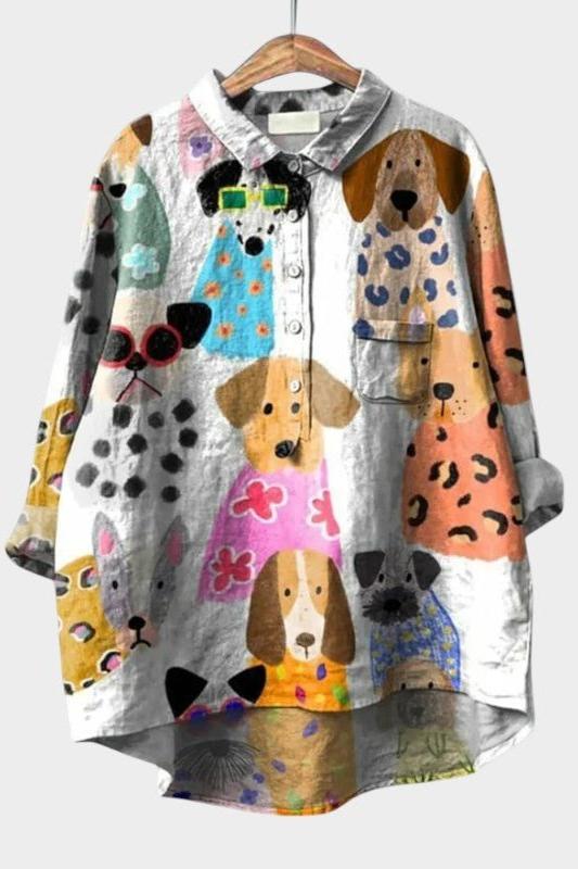 Olivia | Bluse mit buntem Hundemuster
