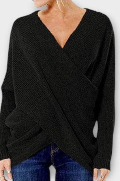 Olivia | Olivgrüner Wickelpullover mit V-Ausschnitt