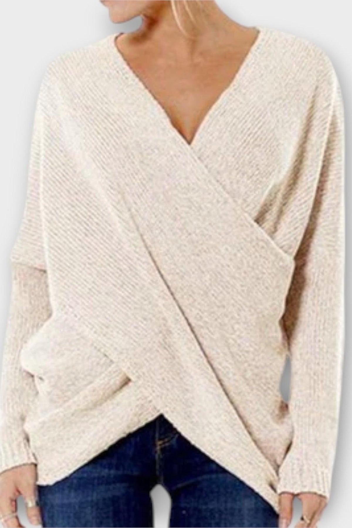 Olivia | Olivgrüner Wickelpullover mit V-Ausschnitt