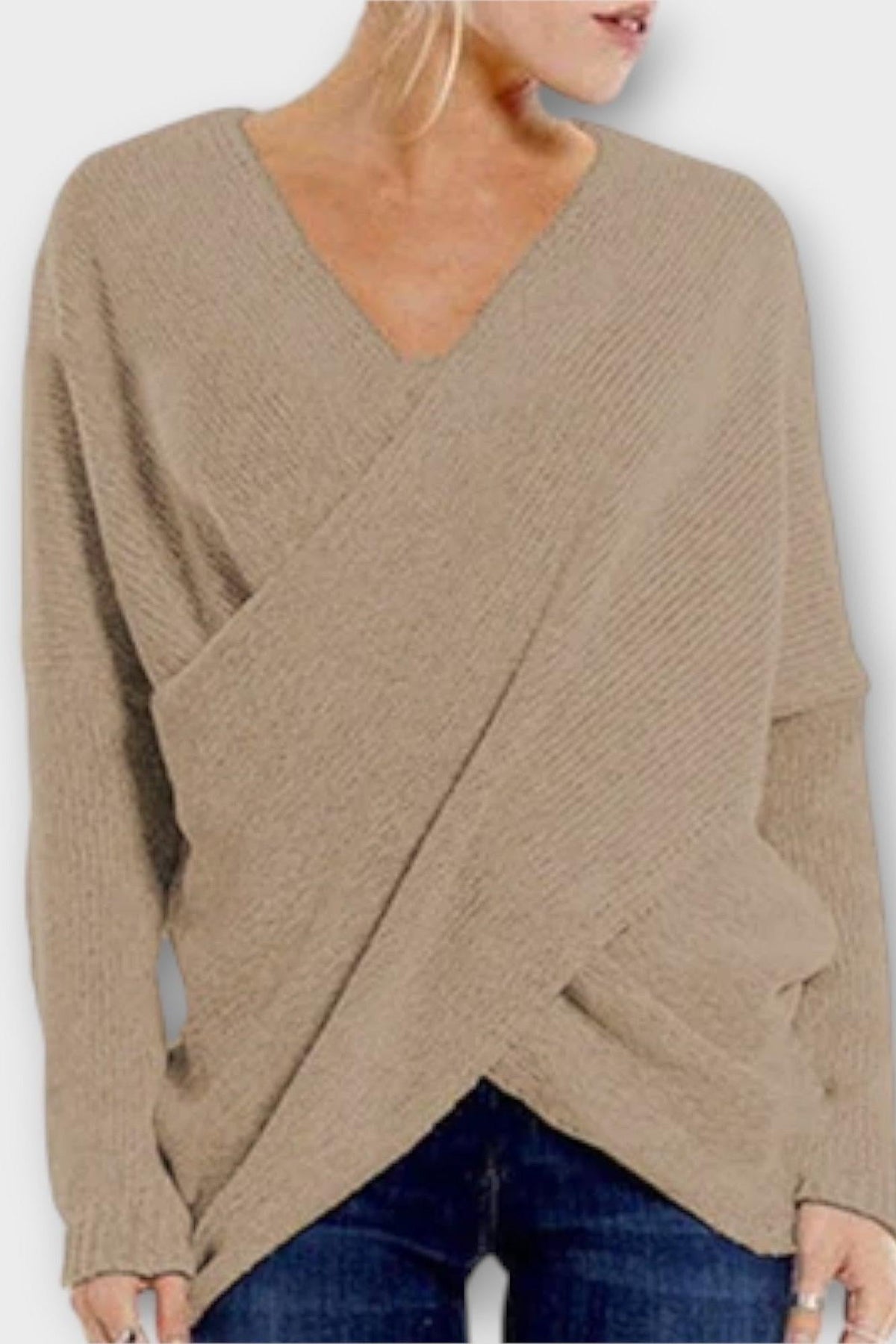 Olivia | Olivgrüner Wickelpullover mit V-Ausschnitt
