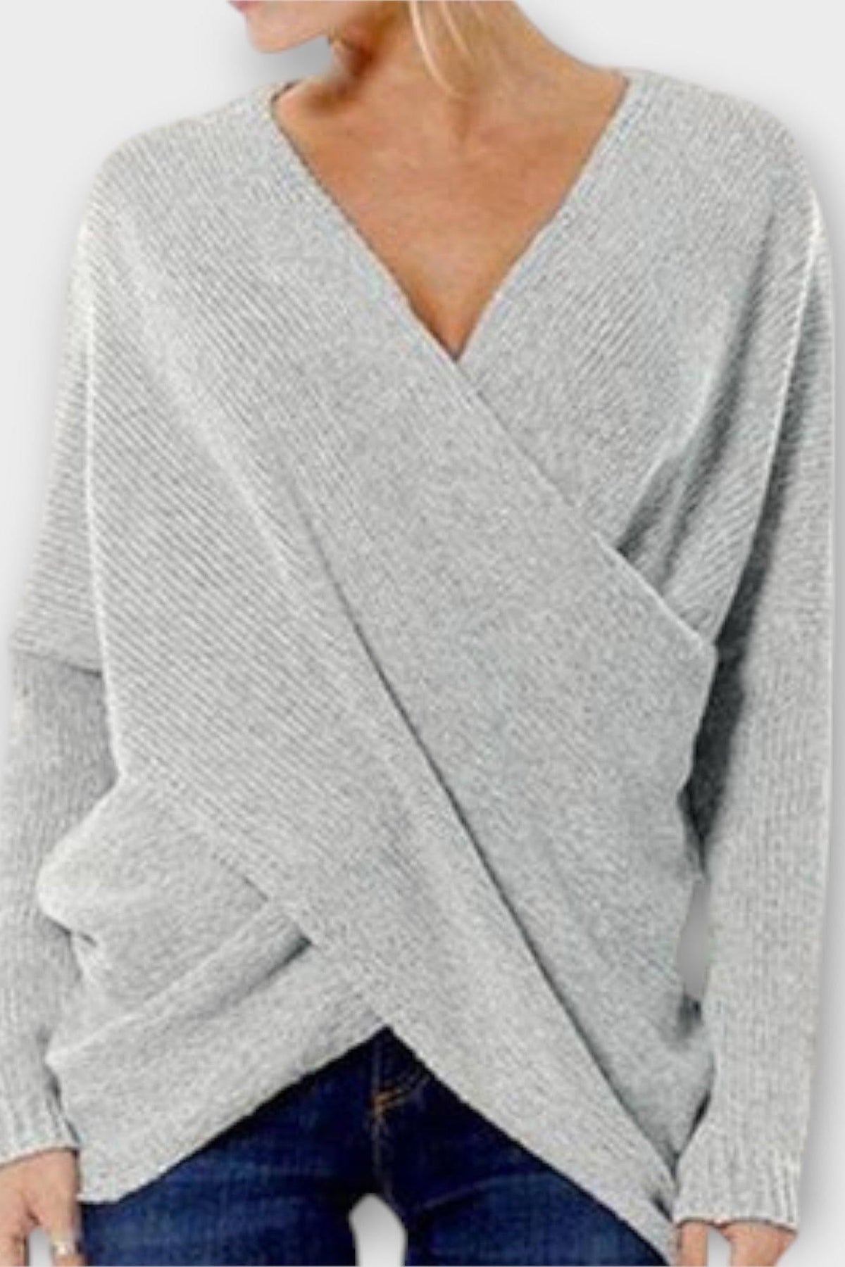 Olivia | Olivgrüner Wickelpullover mit V-Ausschnitt