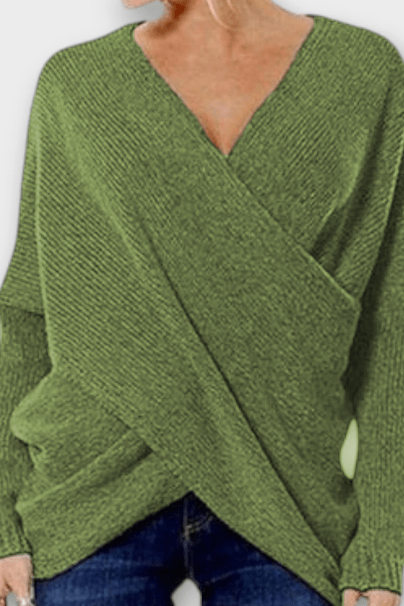 Olivia | Olivgrüner Wickelpullover mit V-Ausschnitt