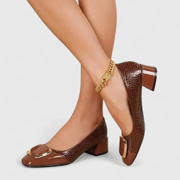 Ulrike | Schwarzer Kroko-Loafer mit Blockabsatz