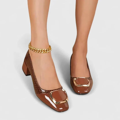 Ulrike | Schwarzer Kroko-Loafer mit Blockabsatz