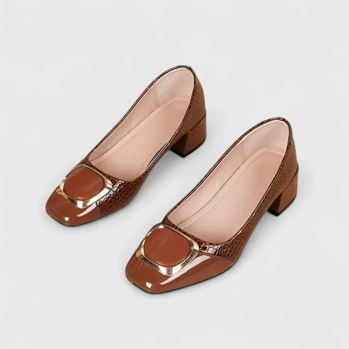 Ulrike | Schwarzer Kroko-Loafer mit Blockabsatz