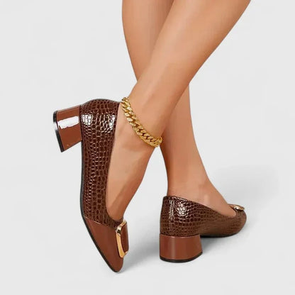 Ulrike | Schwarzer Kroko-Loafer mit Blockabsatz