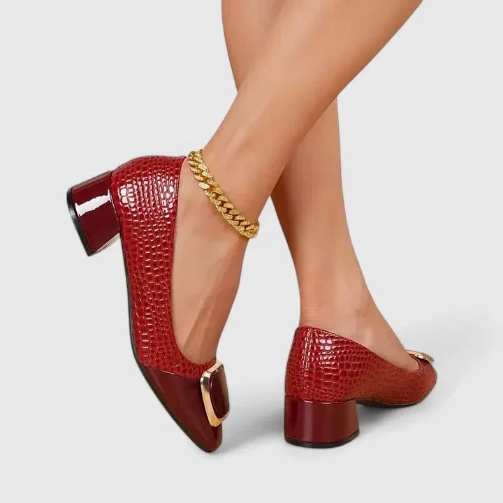 Ulrike | Schwarzer Kroko-Loafer mit Blockabsatz