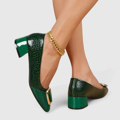 Ulrike | Schwarzer Kroko-Loafer mit Blockabsatz