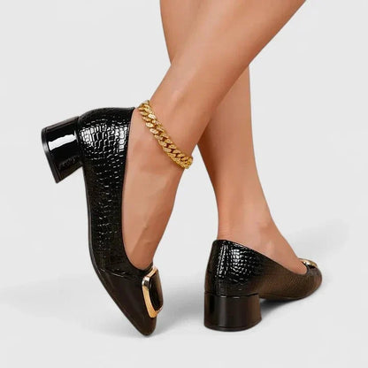 Ulrike | Schwarzer Kroko-Loafer mit Blockabsatz