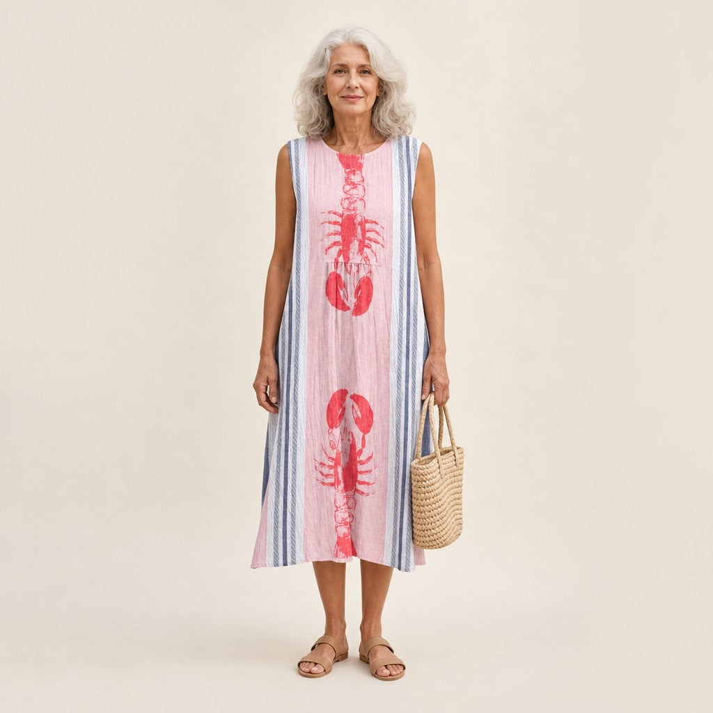 Ulla | Ärmelloses Sommerkleid mit Hummer und Streifen