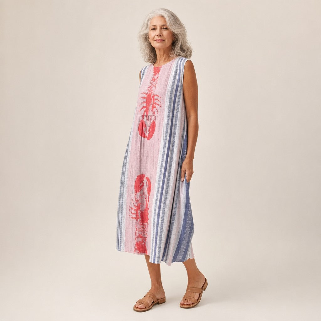 Ulla | Ärmelloses Sommerkleid mit Hummer und Streifen