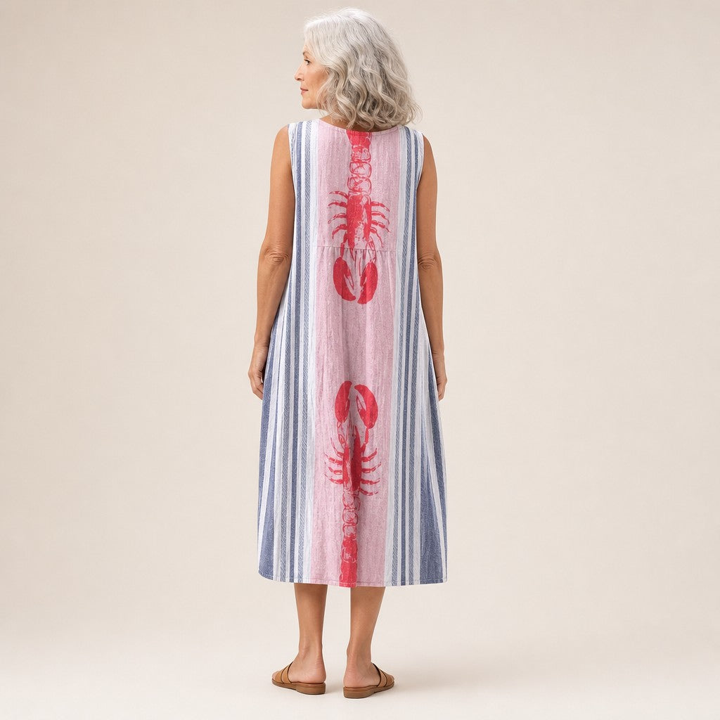 Ulla | Ärmelloses Sommerkleid mit Hummer und Streifen