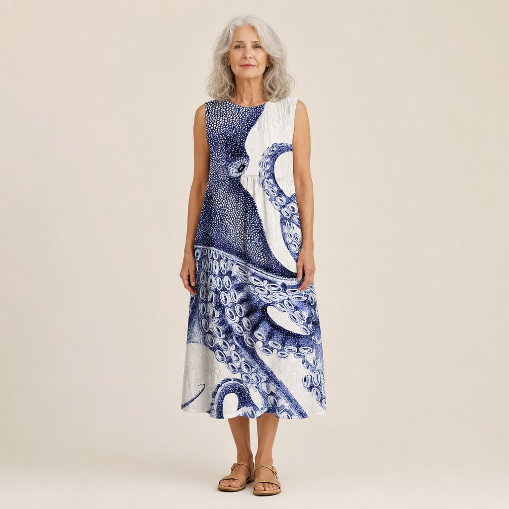 Ilona | Ärmelloses Sommerkleid mit Tintenfischmotiv